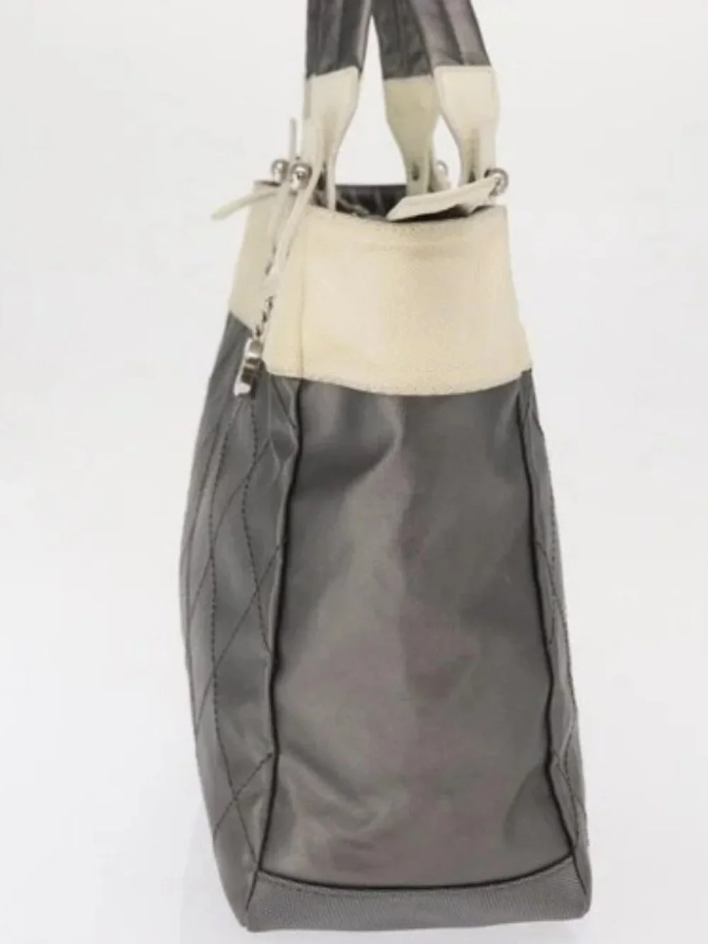 CHANEL Paris Biarritz GM Tote Bag Nylon Silver CC Auth BA10114